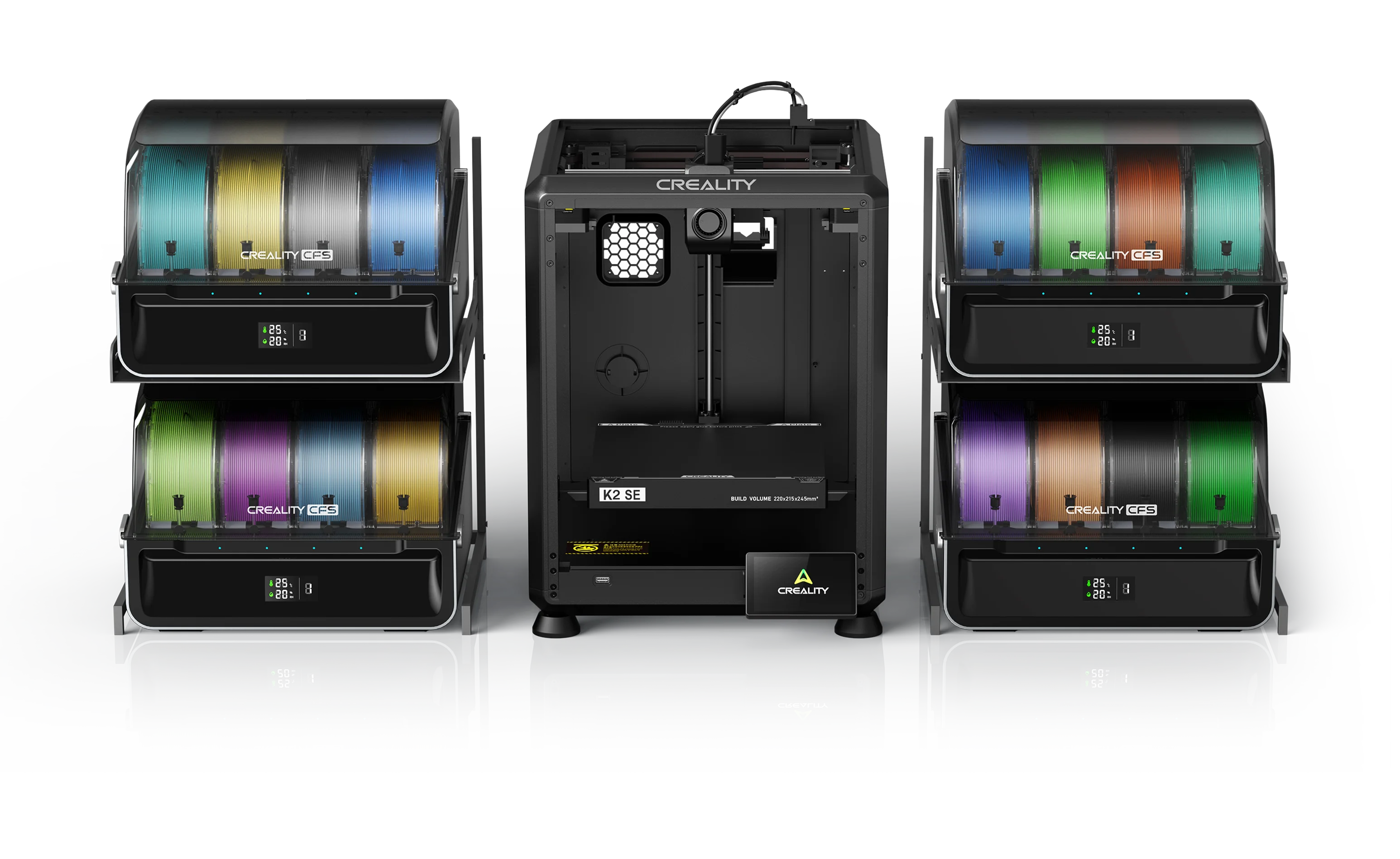 Creality K2 SE connected to four CFS units for up to 16 filament inputs
