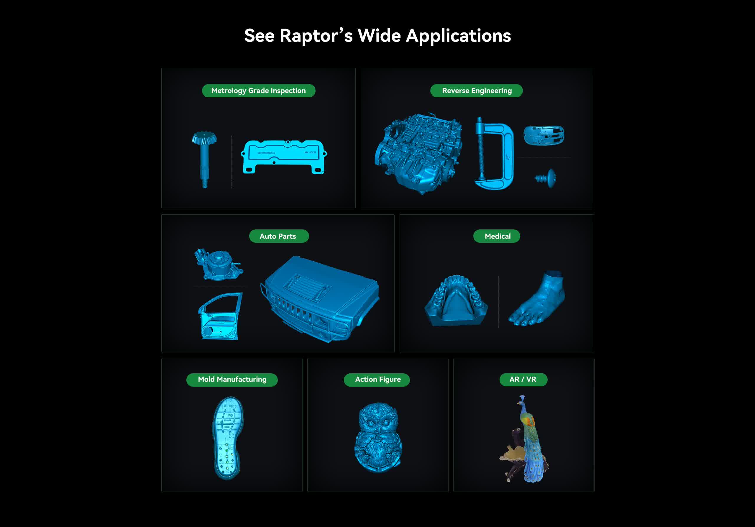 CR-Scan Raptor 3d scanner Applications